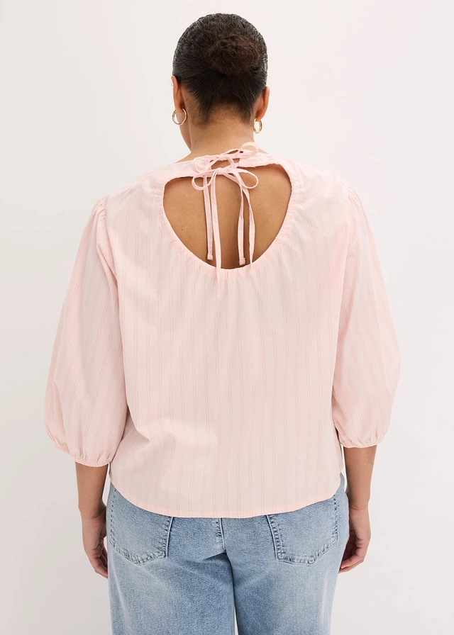 Blouse à manches bouffantes, Couleur: rose clair-rose rayé