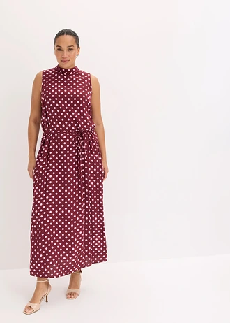Robe longue et fluide, Couleur: rouge érable pois rose