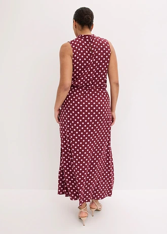 Maxi jurk in een soepele viscose-mix, Kleur: esdoornrood-roze gestipt