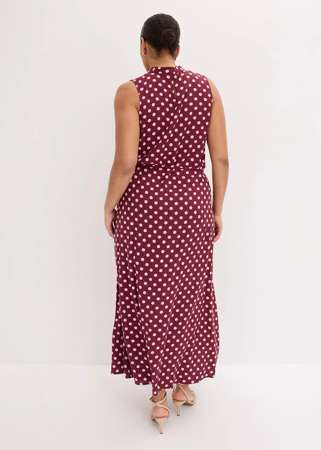 Robe longue et fluide, Couleur: rouge érable pois rose
