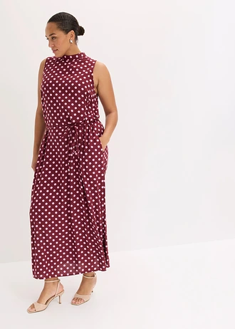 Maxi jurk in een soepele viscose-mix, Kleur: esdoornrood-roze gestipt