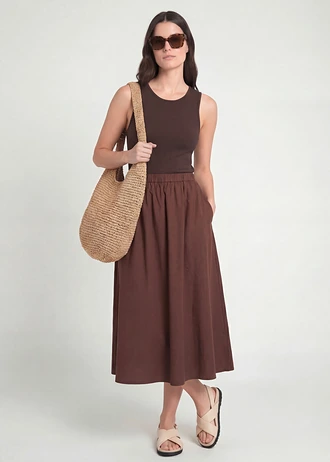 Jupe midi en lin majoritaire • marron • Boutique bonprix