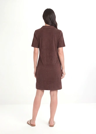 Robe longueur genou en tissu éponge avec col polo • marron • Boutique bonprix
