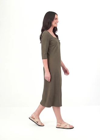 Jersey jurk van biologisch katoen • donkerolijfgroen • bonprix online shop