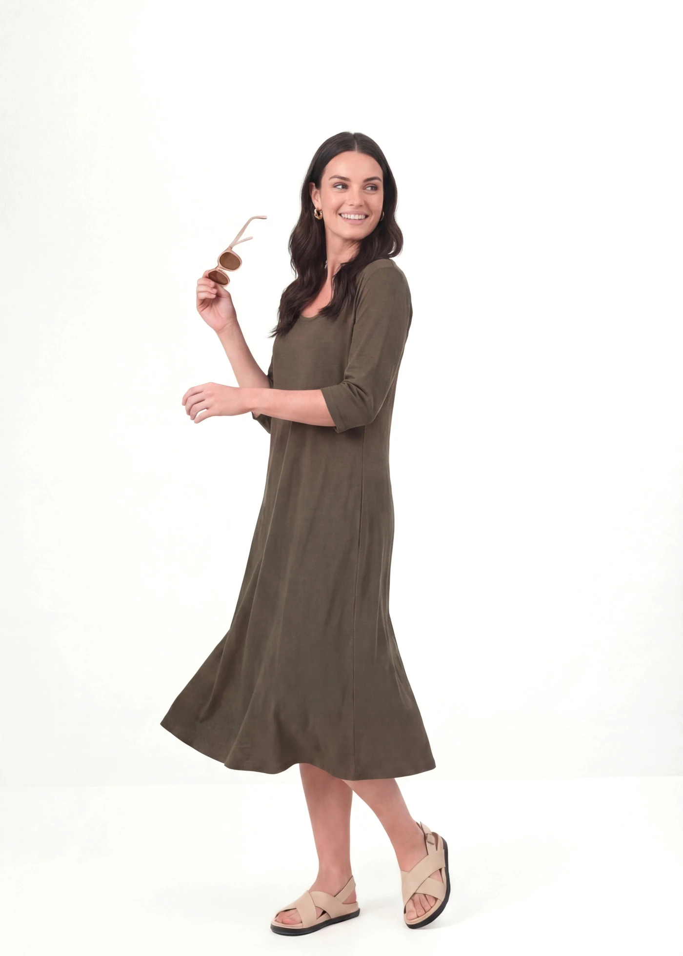 Jersey jurk van biologisch katoen • donkerolijfgroen • bonprix online shop