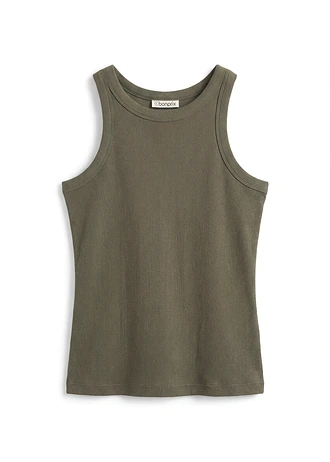 Geribde tanktop • olijfgroen • bonprix online shop