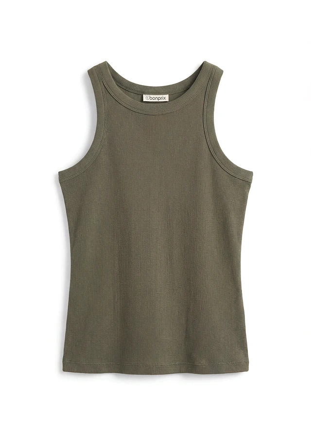 Geribde tanktop • olijfgroen • bonprix online shop