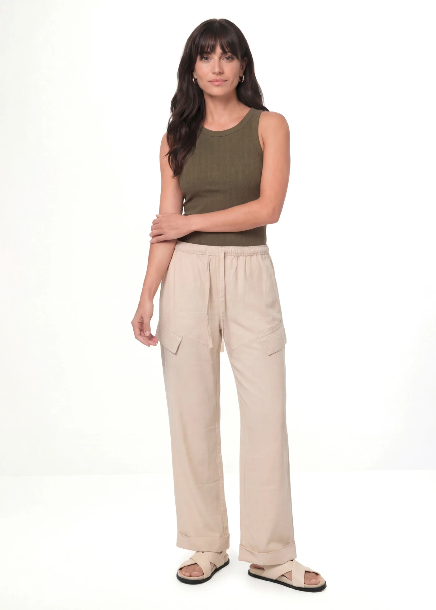 Geribde tanktop • olijfgroen • bonprix online shop