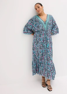 Robe longue en viscose fluide, Couleur: turquoise-violet imprimé