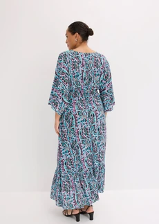 Robe longue en viscose fluide, Couleur: turquoise-violet imprimé