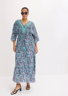 Robe longue en viscose fluide, Couleur: turquoise-violet imprimé