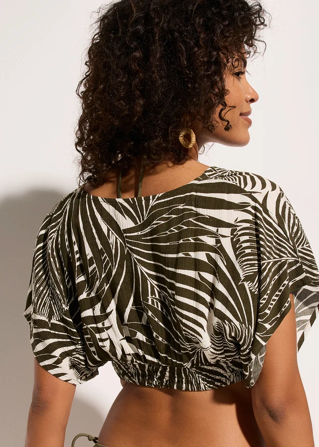 Blouse de plage aspect froissé • olive foncé-beige floral • product-page.page-title-suffix