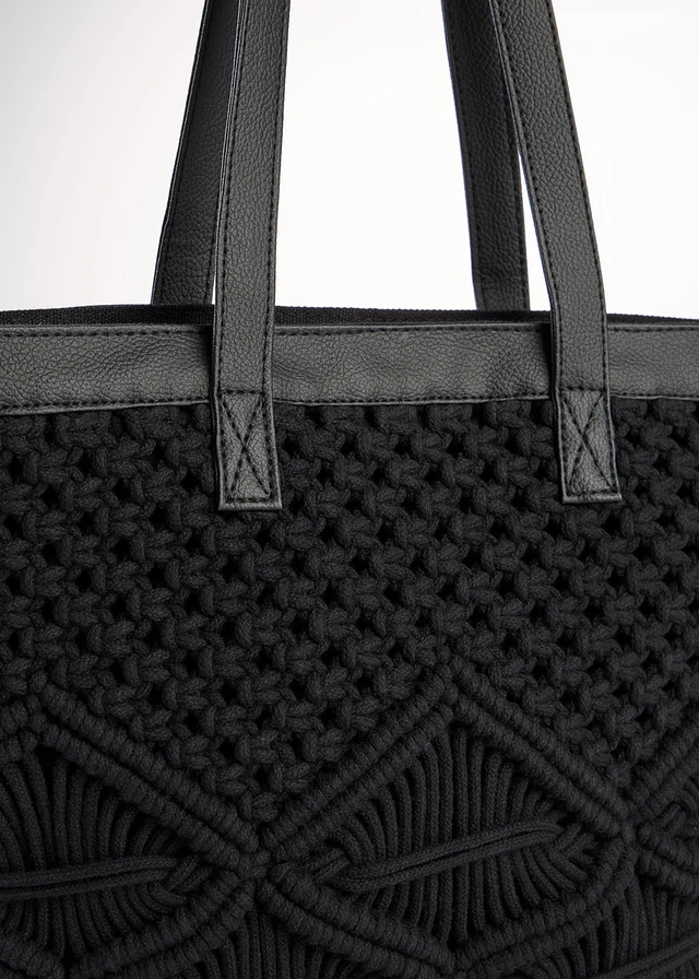 Geantă shopper din macrame • negru • magazin bonprix