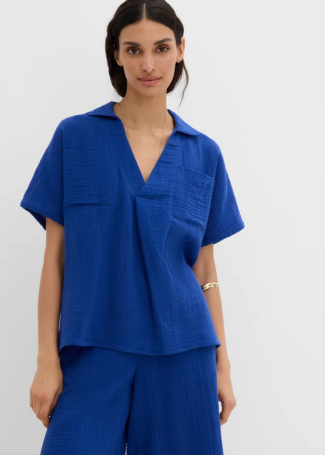Blouse en gaze de coton douce • bleu cobalt • product-page.page-title-suffix