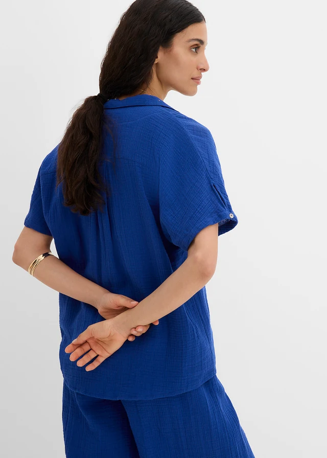 Tuniek van zachte mousseline, Kleur: kobaltblauw
