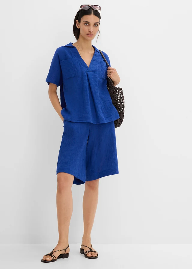 Blouse en gaze de coton douce, Couleur: bleu cobalt