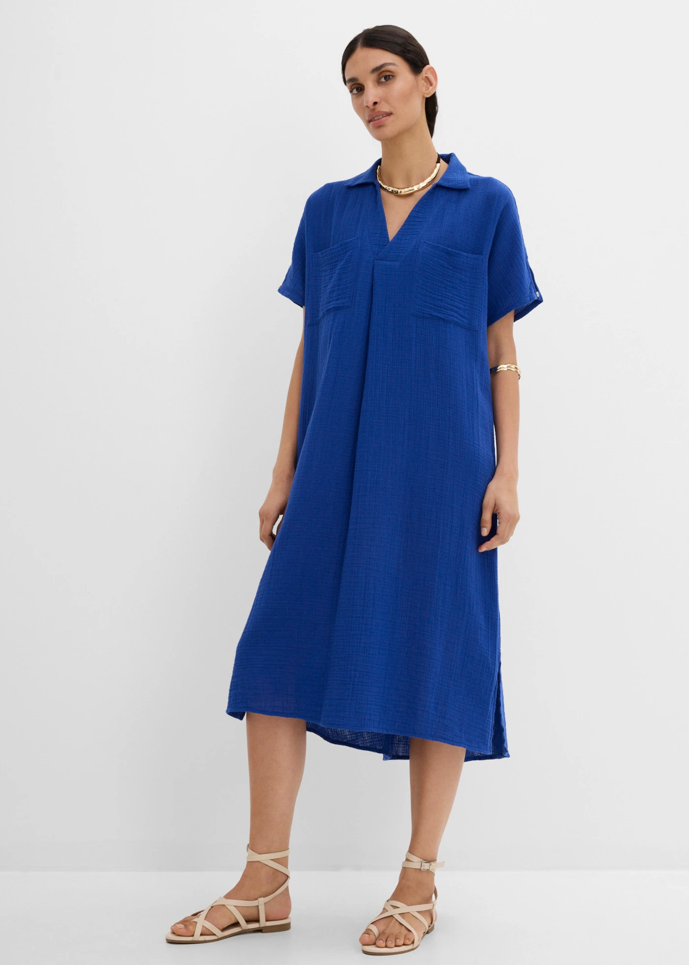 Robe caftan en gaze de coton douce • bleu cobalt • Boutique bonprix