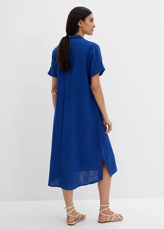 Robe caftan en gaze de coton douce, Couleur: bleu cobalt