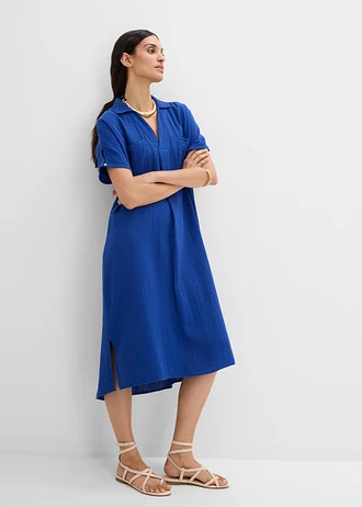 Robe caftan en gaze de coton douce, Couleur: bleu cobalt
