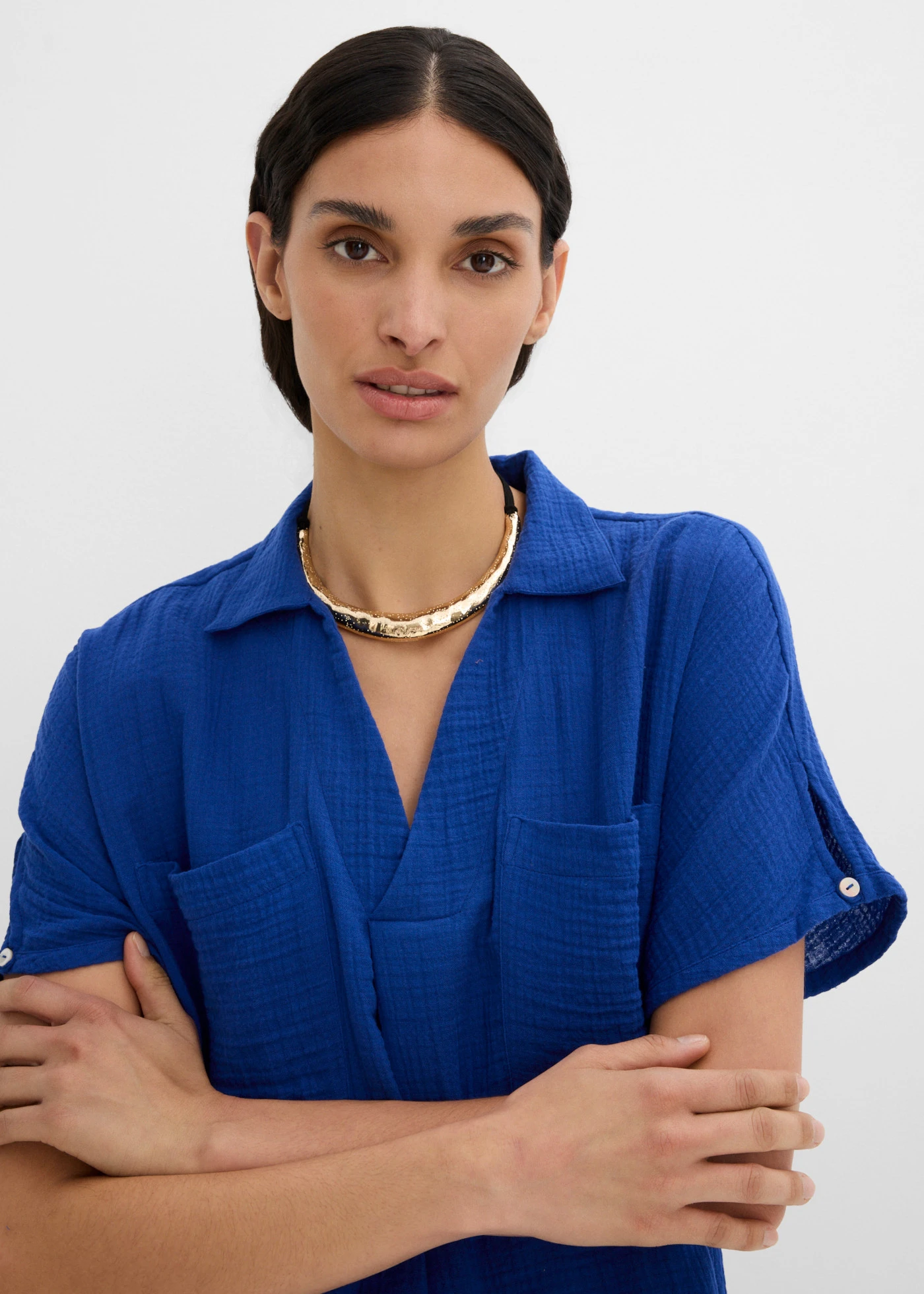 Robe caftan en gaze de coton douce • bleu cobalt • Boutique bonprix