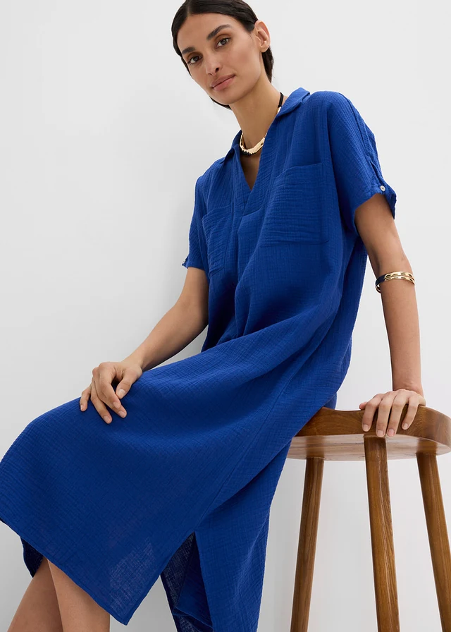 Rochie tip caftan din muselină moale • albastru-cobalt • magazin bonprix