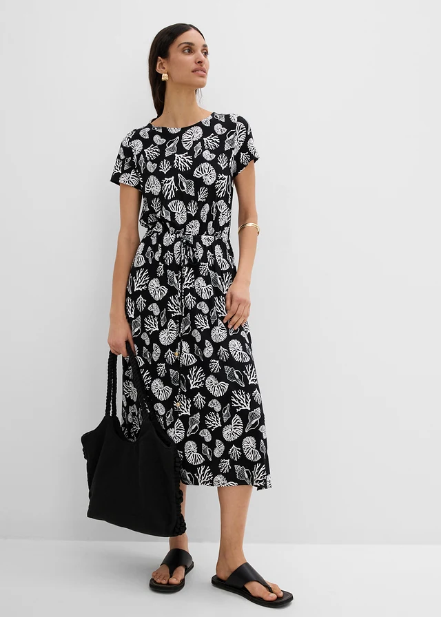 Rochie midi, culoare: negru-ecru cu imprimeu