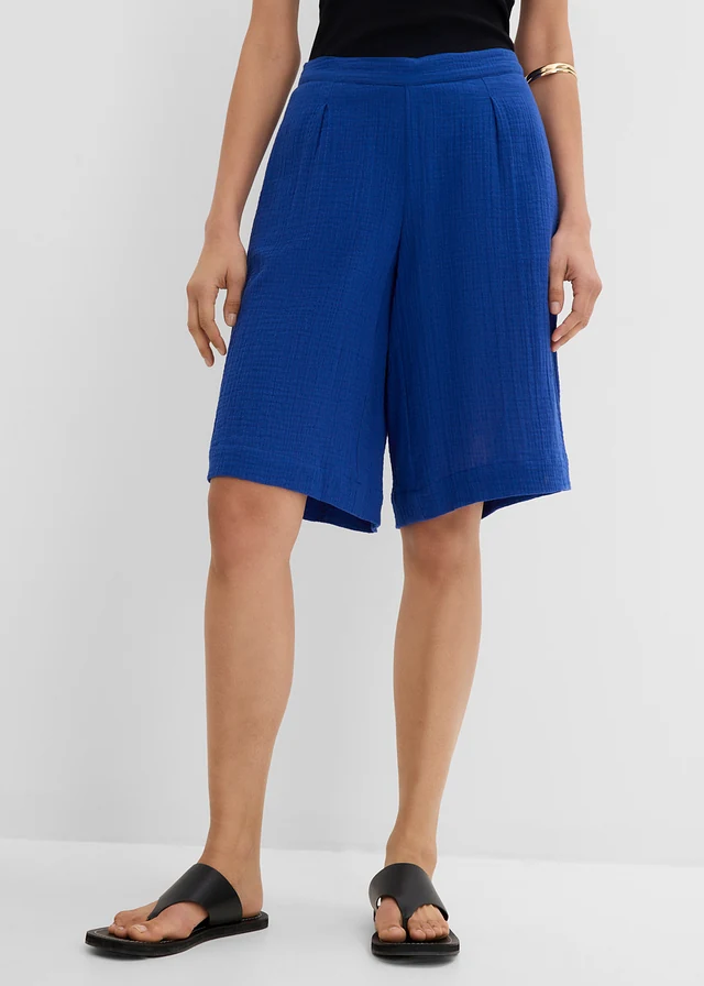 Bermuda à taille élastiquée 100% coton, Couleur: bleu cobalt