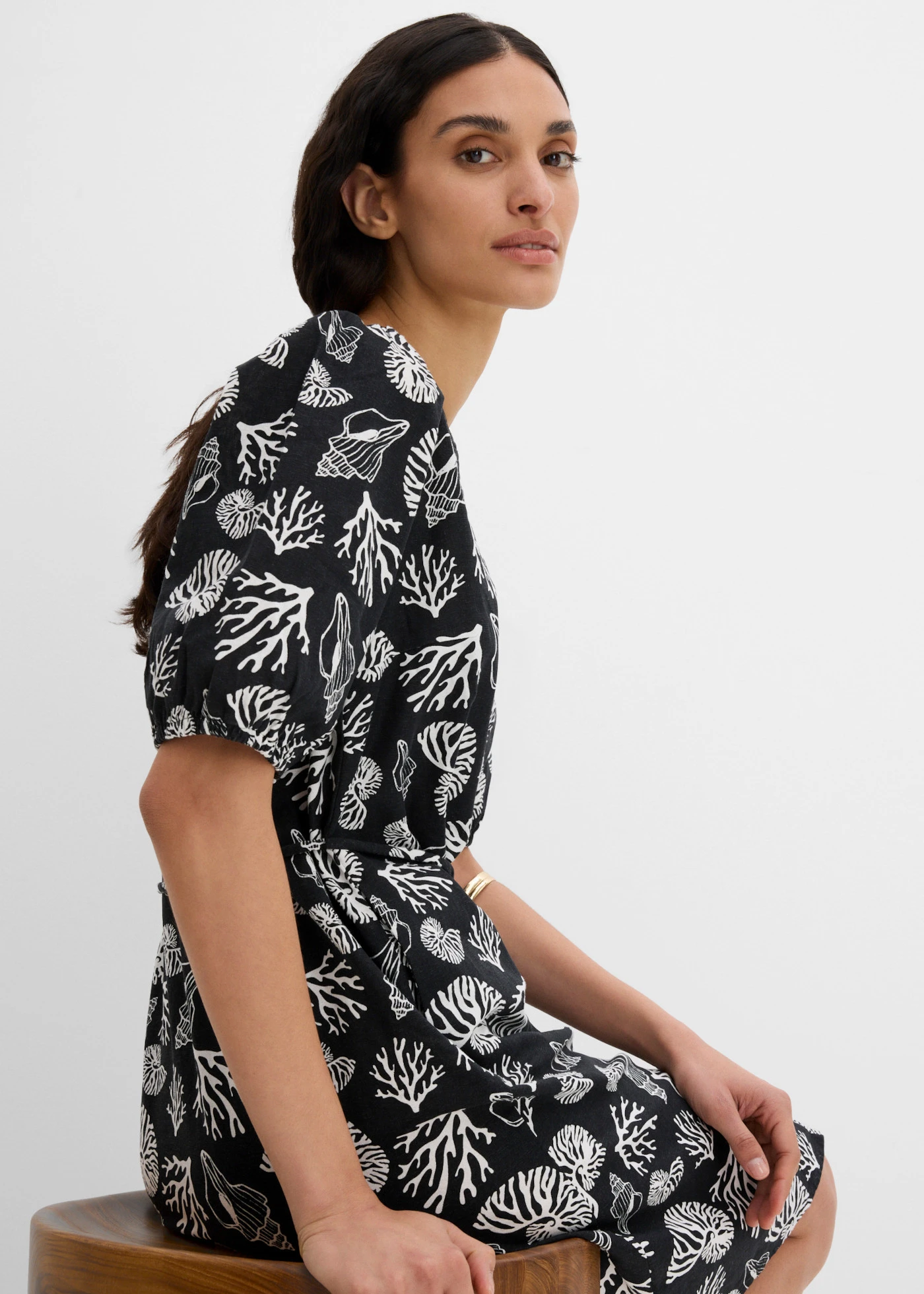Rochie gen bluză cu in • negru-ecru cu imprimeu • magazin bonprix
