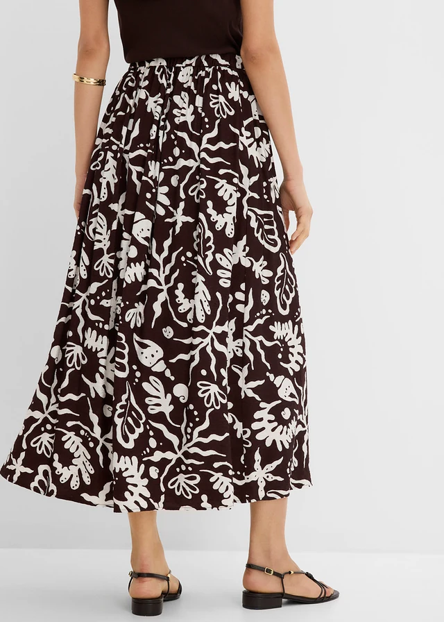 Midi rok van een soepele viscosemix • donkerbruin-wolwit met print • product-page.page-title-suffix