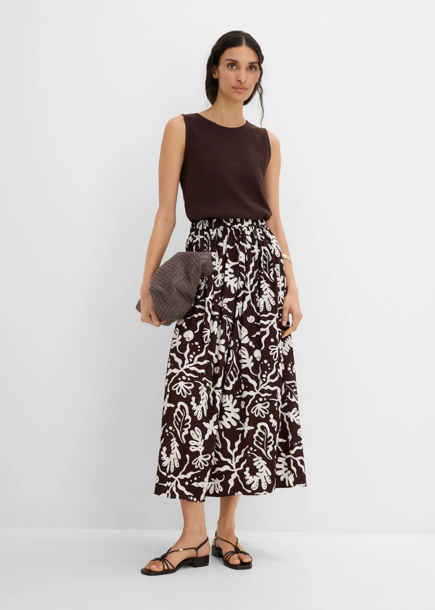 Jupe midi fluide • marron foncé-écru imprimé • product-page.page-title-suffix