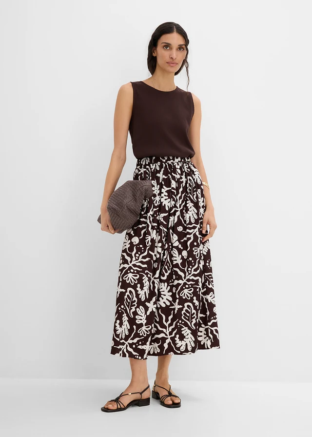 Midi rok van een soepele viscosemix • donkerbruin-wolwit met print • product-page.page-title-suffix