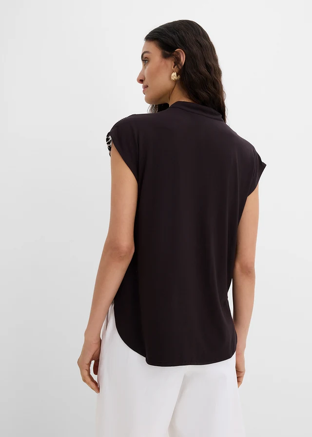 Top en viscose douce, Couleur: noir-écru