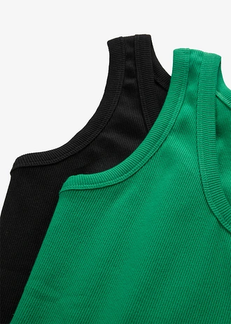 Prążkowany tank top z bawełną organiczną (2 szt.) • zieleń kamieni szlachetnych+czarny • sklep bonprix