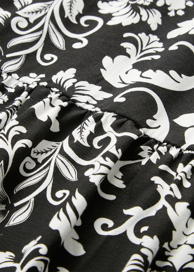 Rochie midi din material cu viscoză • negru-ecru floral • magazin bonprix
