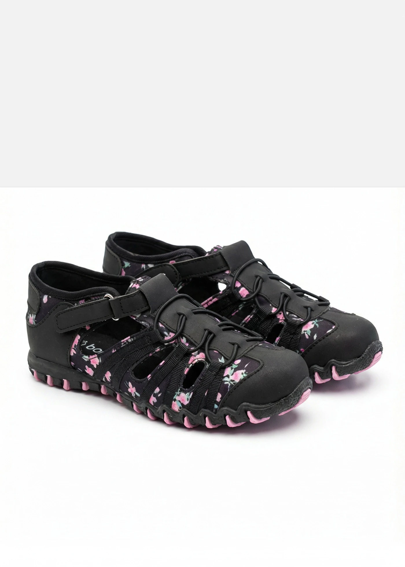 Buty wsuwane na profilowanej podeszwie • czarno-różowy w kwiaty • sklep bonprix