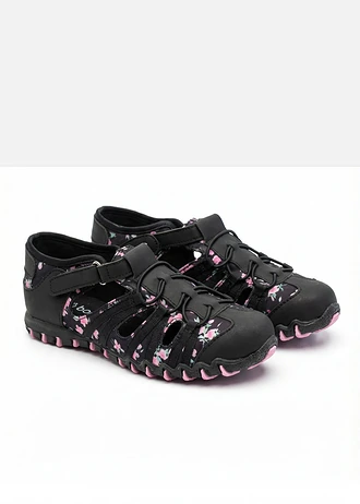 Chaussures à semelle crantée • noir/fuchsia floral • Boutique bonprix