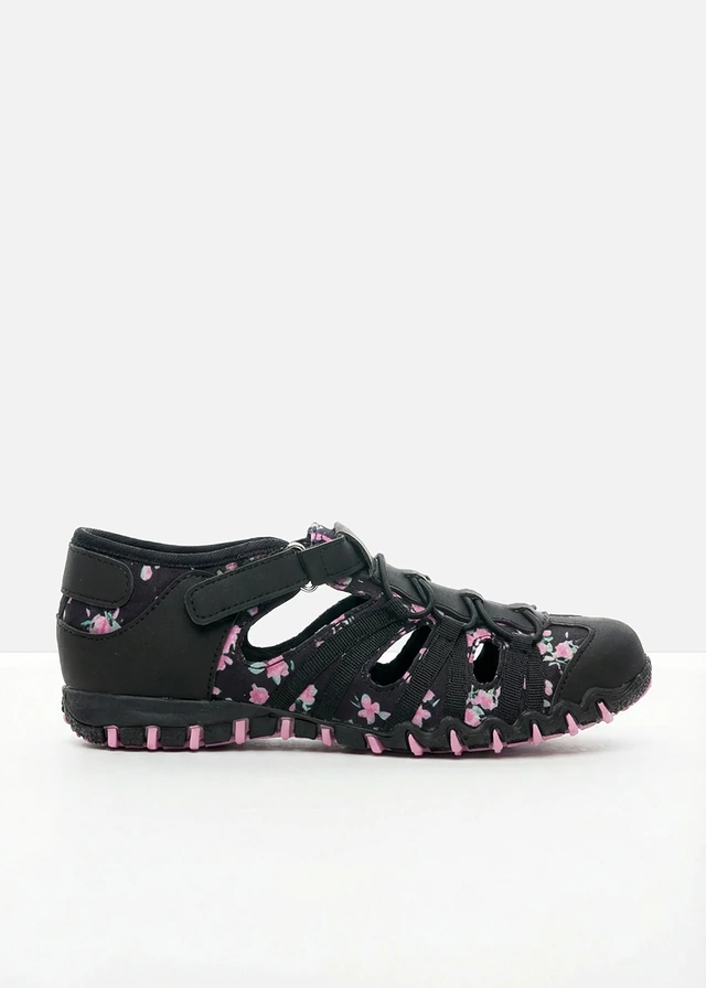 Nazouváky s profilovanou podrážkou • černo-pink s květy • bonprix obchod