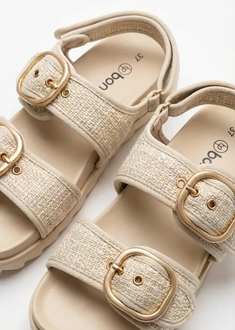 Plateau sandalen in bouclé look, Kleur: kiezelbeige