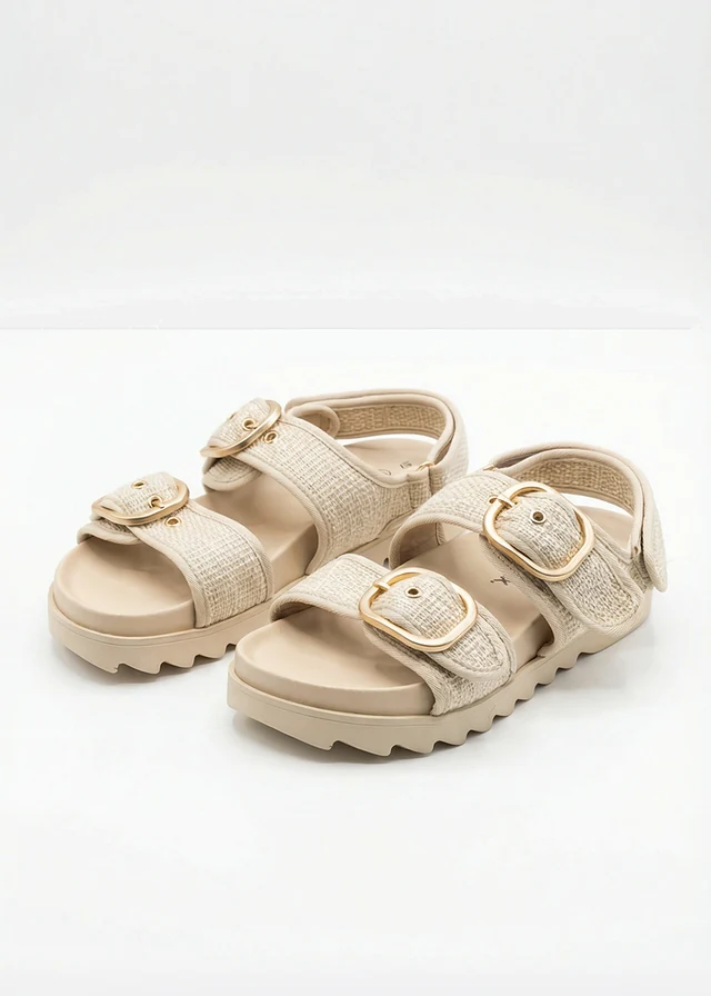 Plateau sandalen in bouclé look, Kleur: kiezelbeige