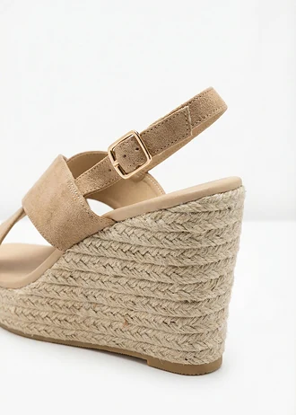Sleehak sandaletten in raffia-look • mat camel • bonprix online shop