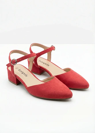Slingback pumps met een lage hak, Kleur: rood