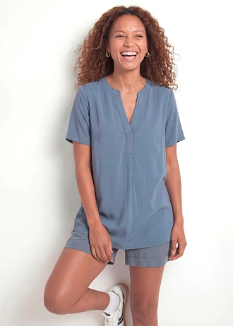 Lange tuniek van pure viscose • rookblauw • bonprix online shop
