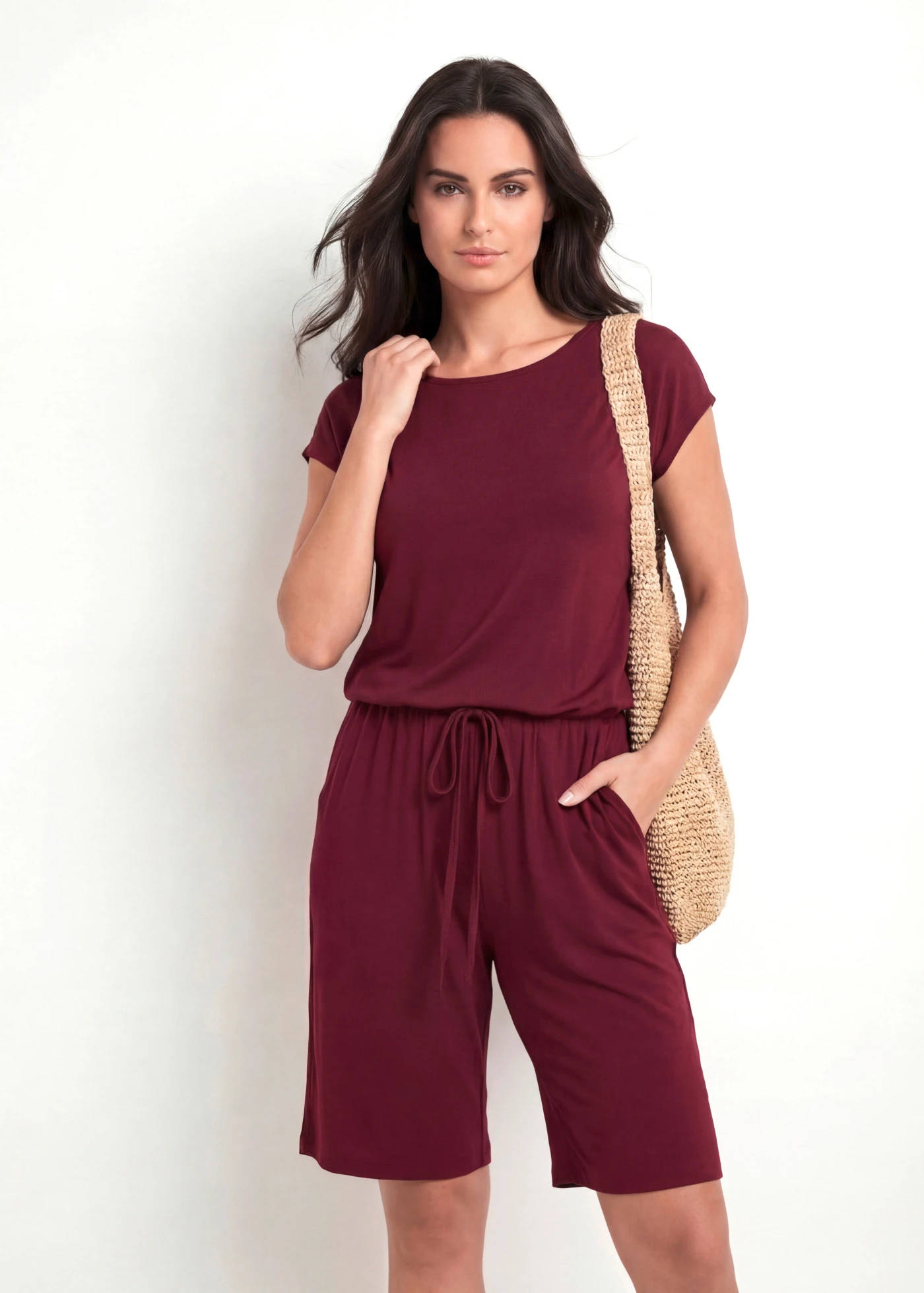 Overal z měkké směsi s viskózou • javorově červená • bonprix obchod