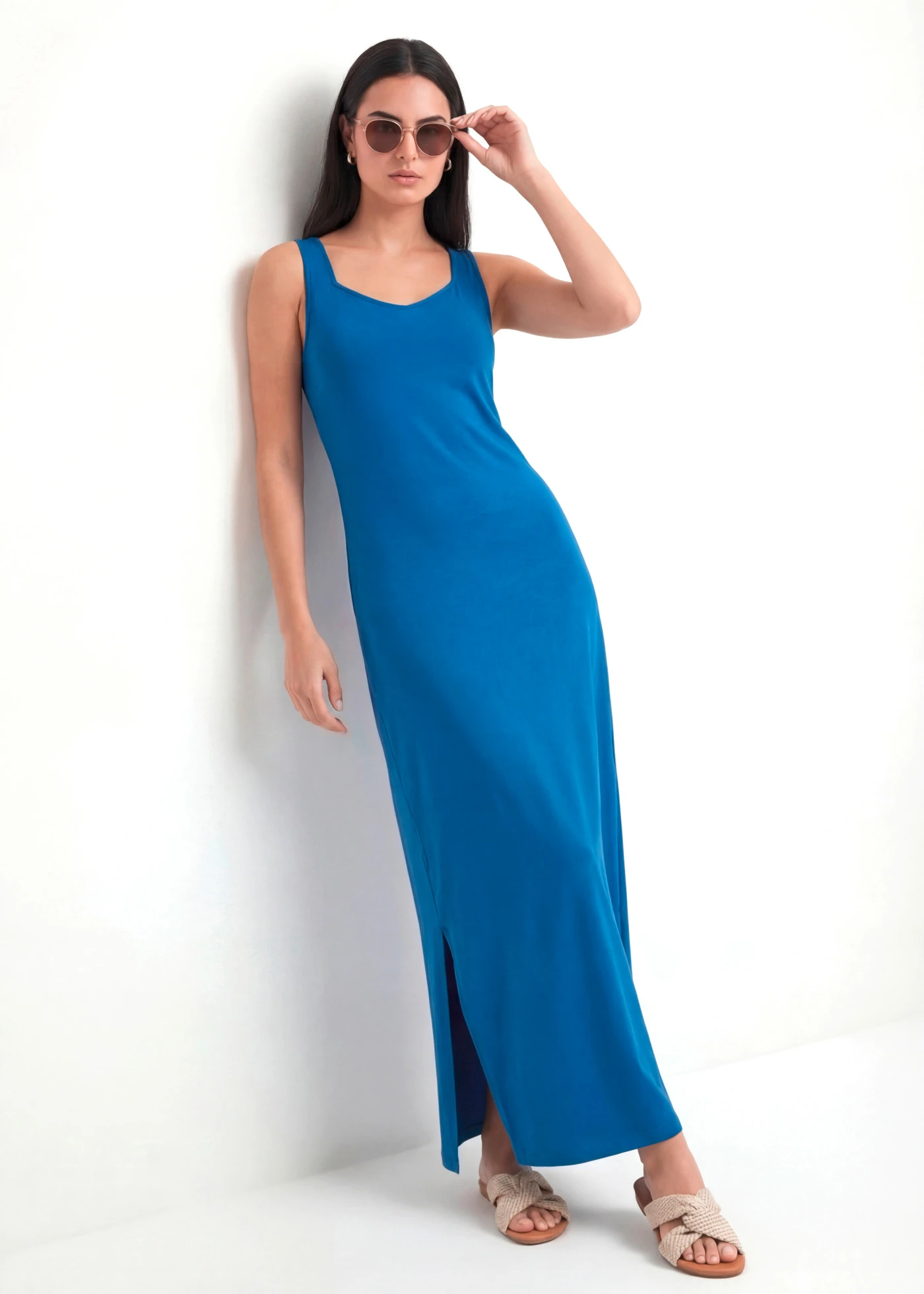 Maxi jurk van een katoen-viscosemix • arctisch blauw • bonprix online shop