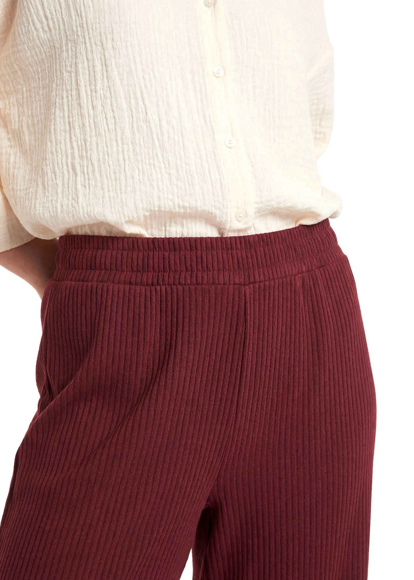 Pantalon en jersey côtelé à taille élastiquée • rouge érable • Boutique bonprix