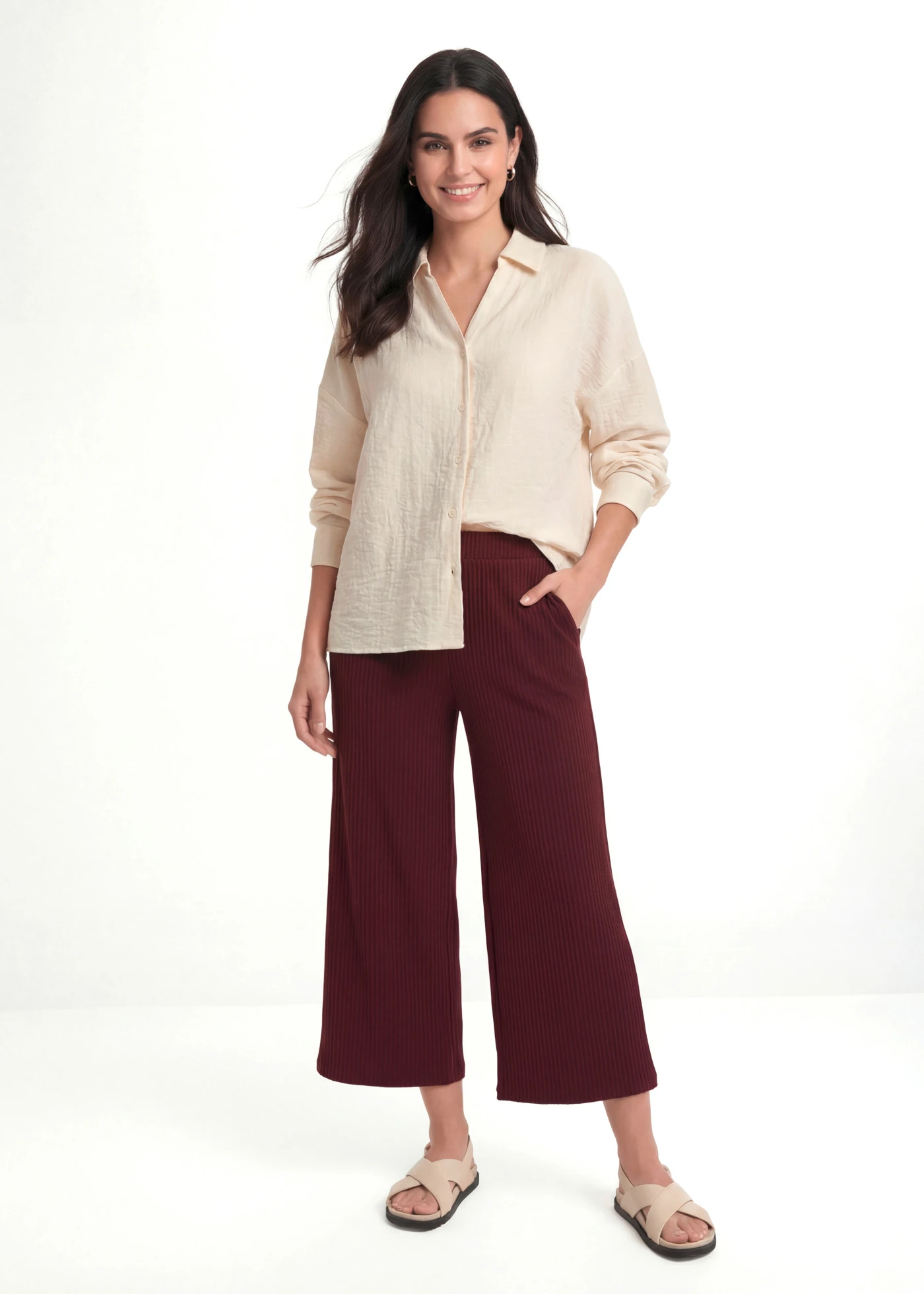 Pantalon en jersey côtelé à taille élastiquée • rouge érable • Boutique bonprix