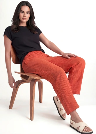 Muślinowe spodnie culotte z bawełny • czerwony cynamonowy • sklep bonprix