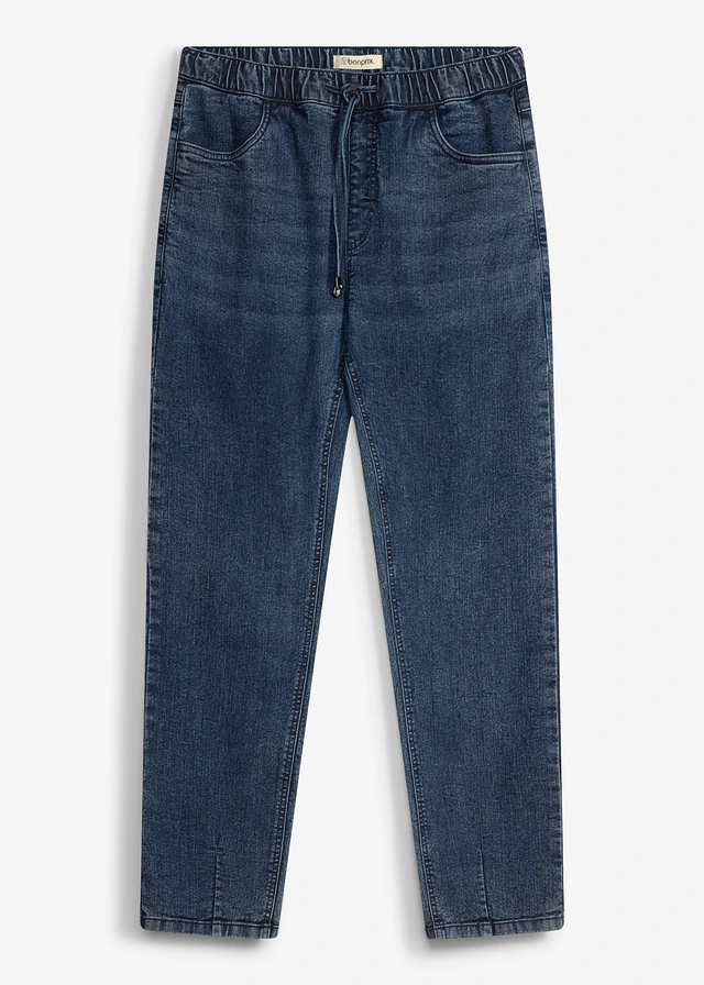 Jean léger, taille extensible, loose, Couleur: bleu foncé denim