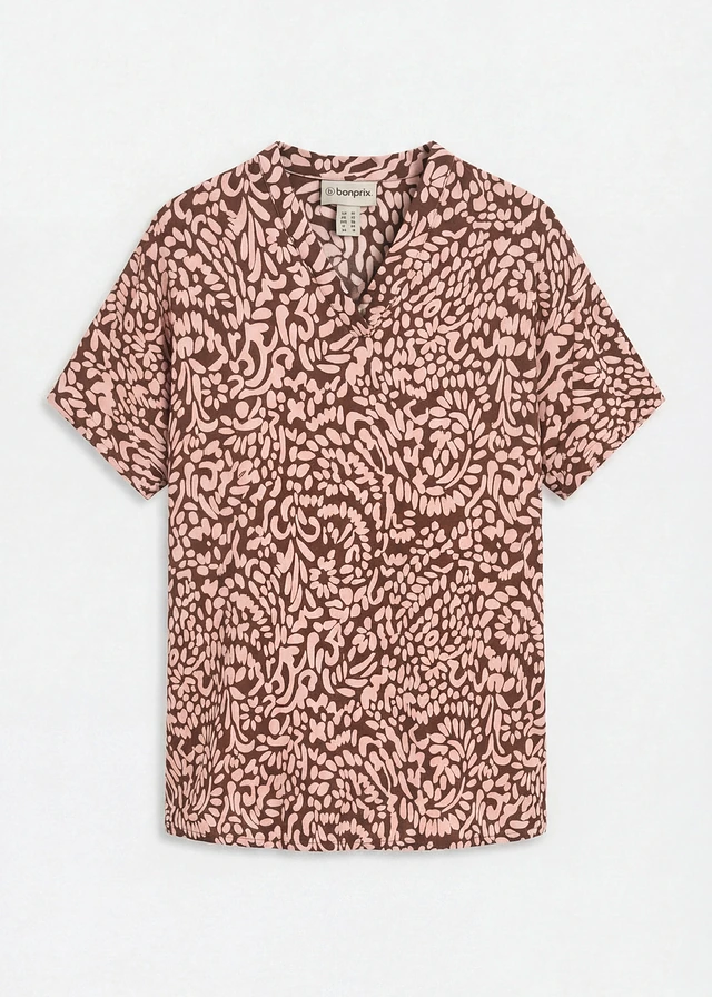 Tunique-blouse en viscose fluide, Couleur: marron paisley