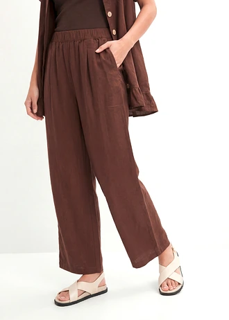 Pantaloni culotte din material cu in, culoare: maro